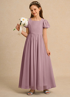 Azazie Joss Flower Girl Dresses Dusty Rose A-Line with Sleeves Chiffon Dress image9