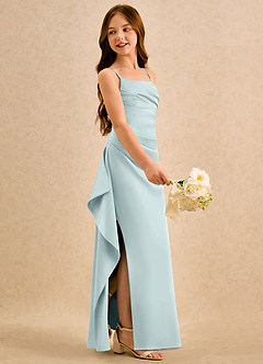 Azazie Cannoli Girls Formal Flower Girl Dresses Mist A-Line Pleated Stretch Satin Dress image5