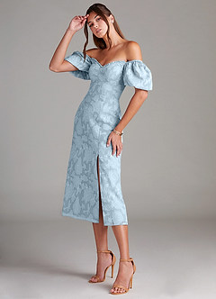 Azazie Evalina Bridesmaid Dresses Sky Blue Sheath Floral Burnout Dress image4