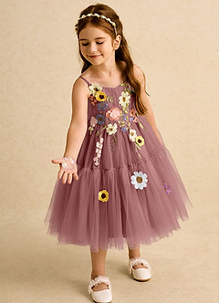 Azazie Osea Flower Girl Dresses Desert Rose Ball-Gown Pleated Tulle Dress image1