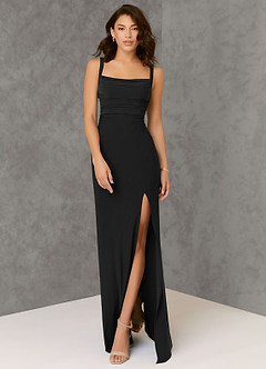 Azazie Nikki Bridesmaid Dresses Black Sheath Corset Luxe Knit Dress image3