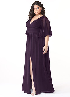 Azazie Temeka Bridesmaid Dresses Plum A-Line Ruched Chiffon Dress image9
