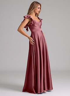 Azazie Leilani Brautjungfernkleider A-Linie Gestreift Stretch-Satin Kleid Wüstenrose image6