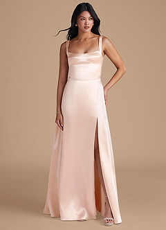 Azazie Hope Bridesmaid Dresses Rose Gold A-Line with Pockets Metallic Satin Dress image5