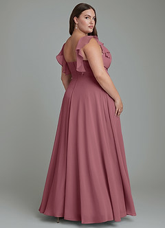 Azazie Leilani Robes de demoiselle d'honneur Robe Trapèze en Mousseline de soie Plissé Rose Du Désert image3