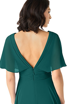 Azazie Pamela Bridesmaid Dresses Peacock A-Line V-Neck Pleated Chiffon Dress image5