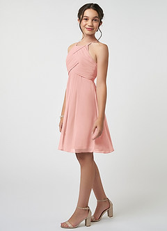 Azazie Ginny Junior Rosette A-Line Pleated Chiffon Dress image3