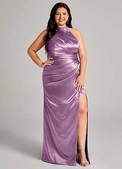 Azazie Jemma Bridesmaid Dresses Wisteria Sheath Pleated Metallic Satin Dress image11
