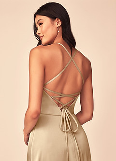 Azazie Mei Brudtärnklänningar Klänning av A-Line i Stretch Satin V-ringning Champagne image3