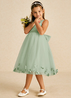 Azazie Dot Flower Girl Dresses Dusty Sage A-Line Bow Tulle Dress image4