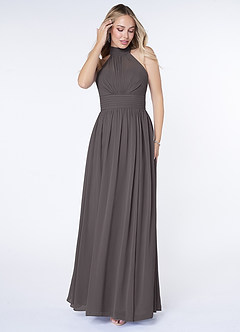 Azazie Iman Bridesmaid Dresses Steel Grey A-Line A-Line Ruched Chiffon Dress image4