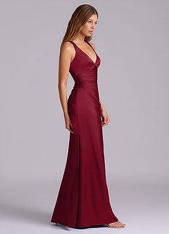 Azazie Amelie Bridesmaid Dresses Burgundy A-Line Pleated Stretch Satin Dress image3