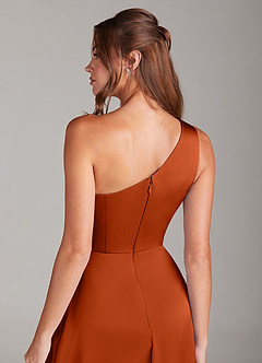 Azazie Brooke Suknie dla druhen Linia A Jedno ramię Satyna elastyczna Długość kostki Sukienka image2