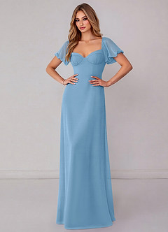 Azazie Fatima Robes de demoiselle d'honneur Robe Trapèze en Mousseline de soie avec poches Acier Bleuté image2