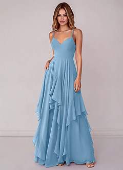 Azazie Zaina Robes de demoiselle d'honneur Robe Trapèze en Mousseline de soie Acier Bleuté image3