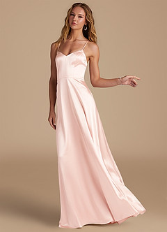 Azazie Mei Bridesmaid Dresses Rose Gold A-Line Metallic Satin Dress image4