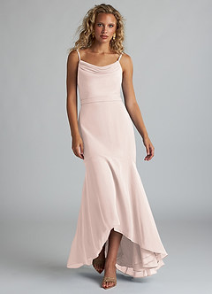 Azazie Summer Bridesmaid Dresses Rose Petal Mermaid Scoop Cowl Chiffon Dress image4