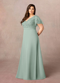 Azazie Singer Final Sale Agave A-Line V-Neck Lace Chiffon Dress image9