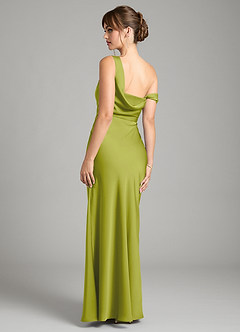 Azazie Madelyn Bridesmaid Dresses Lemongrass Mermaid One Shoulder Stretch Satin Convertible Dress image2