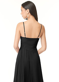 Azazie Vini Bridesmaid Dresses Black A-Line V-Neck Pleated Chiffon Dress image5