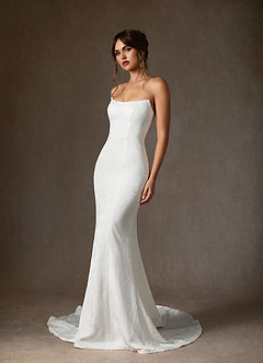 Azazie Serephina Wedding Dresses Diamond White Mermaid Strapless Floral Jacquard Dress image4