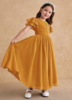 Azazie Ali Flower Girl Dresses Butterscotch A-Line Pleated Chiffon Dress image6