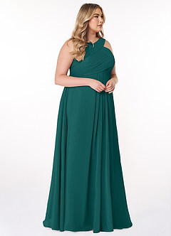 Azazie Kaleigh Bridesmaid Dresses Peacock A-Line Pleated Chiffon Dress image10