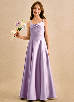 Azazie Coconut Girls Formal Sukienki dla dziewczynek sypiących kwiaty Linia A Pofałdowany Satyna elastyczna Długość podłogi Sukienka image4