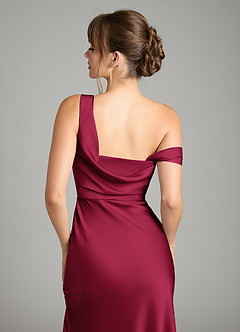 Azazie Madelyn Bridesmaid Dresses Burgundy Mermaid One Shoulder Stretch Satin Convertible Dress image7