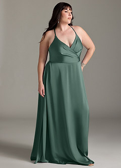 Azazie Davis Robes de demoiselle d'honneur Robe Trapèze en Satin extensible Plissée Eucalyptus image3