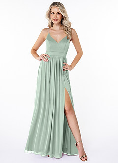 Azazie Kiri Final Sale Agave A-Line Pleated Mesh Dress image1