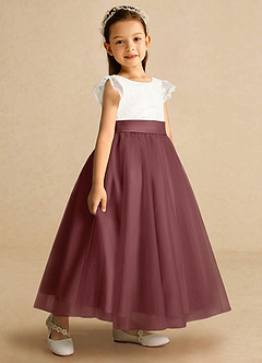 Azazie Pookie Flower Girl Dresses Desert Rose A-Line Lace Tulle Dress image2