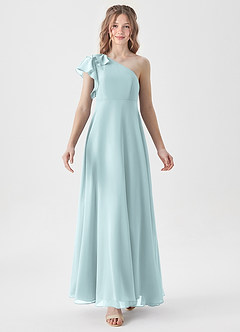 Azazie Arabella Junior Abito A-Line in Chiffon Increspato Nebbia image5