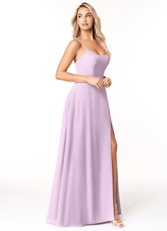 Azazie Moira Abiti da Damigella Abito A-Line in Chiffon con Scollo a U Lilla Glassato image4