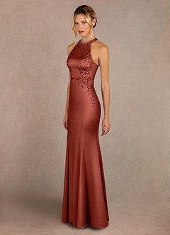 Azazie Tyra Mother of the Bride Dresses Terracotta Mermaid Lace Stretch Satin Dress image2