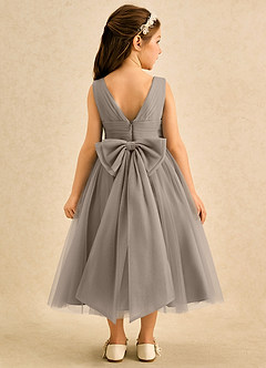 Azazie Macaron Robe Demoiselle D'honneur Fillette Robe Trapèze en Tulle Plissé Taupe image2