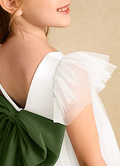 Azazie Munchkin Robe Demoiselle D'honneur Fillette Robe Trapèze en Tulle Arc Ivoire Olive image6