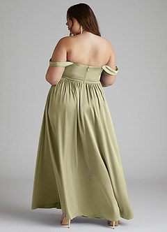 Azazie Morana Jurken voor bruidsmeisjes Converteerbaar Jurk van Stretch Satijn met A-Lijn Off the Shoulder Pistache image14