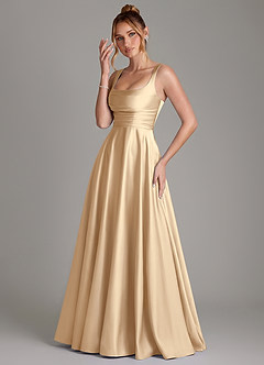 Azazie Azaria Bridesmaid Dresses Champagne A-Line Corset Stretch Satin Dress image3