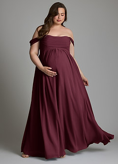 Azazie Saige Robes de demoiselle d'honneur de maternité Robe Trapèze Plissé Longueur sol Mousseline de soie image11