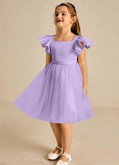 Azazie Kaeya Robe Demoiselle D'honneur Fillette Robe Trapèze en Tulle Arc Lilas image4