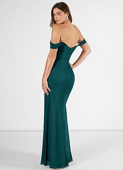 Azazie Kit Bridesmaid Dresses Peacock Mermaid Off the Shoulder Mesh Dress image4