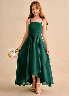 Azazie Twilight Dance Girls Formal Flower Girl Dresses Emerald A-Line Pleated Chiffon Dress image4