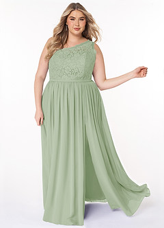 Azazie Demi Bridesmaid Dresses Dusty Sage A-Line One Shoulder Chiffon Dress image13