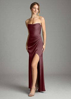Azazie Leonis Bridesmaid Dresses Sangria Mermaid Pleated Stretch Satin Convertible Dress image1