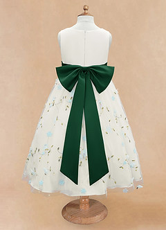 Azazie Pollie Flower Girl Dresses Sky Blue Dark Green A-Line Bow Tulle Dress image13