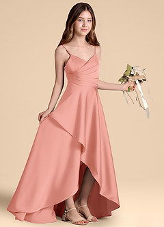 Azazie Prisha Junior Linia A Pofałdowany Satyna elastyczna Długość podłogi Młodsza druhna Sukienka image8