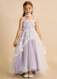 Azazie Darlina Flower Girl Dresses Ivory Frosted Lilac Ball-Gown Lace Tulle Dress image4