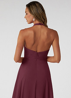 Azazie Tessie Vestidos de damas de honor Vestido de Cabernet de Gasa de Corte en A con Cuello en V plisado image4