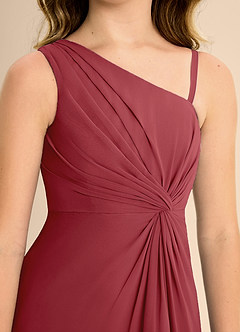 Azazie Brooke Junior Abito A-Line in Chiffon Spacco Laterale Melograno image7